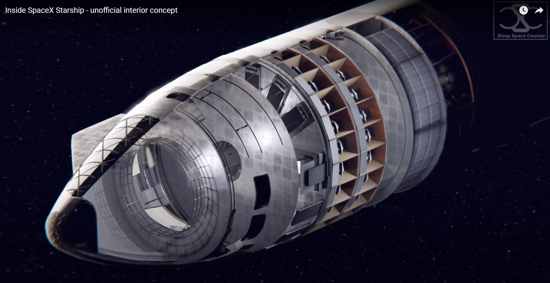 Отсек полезной нагрузки, в верхней части которого находится общее помещение для экипажа, ниже расположены складские помещения, камбуз и 40 кают/кабин для экипажа / Фото: SpaceX